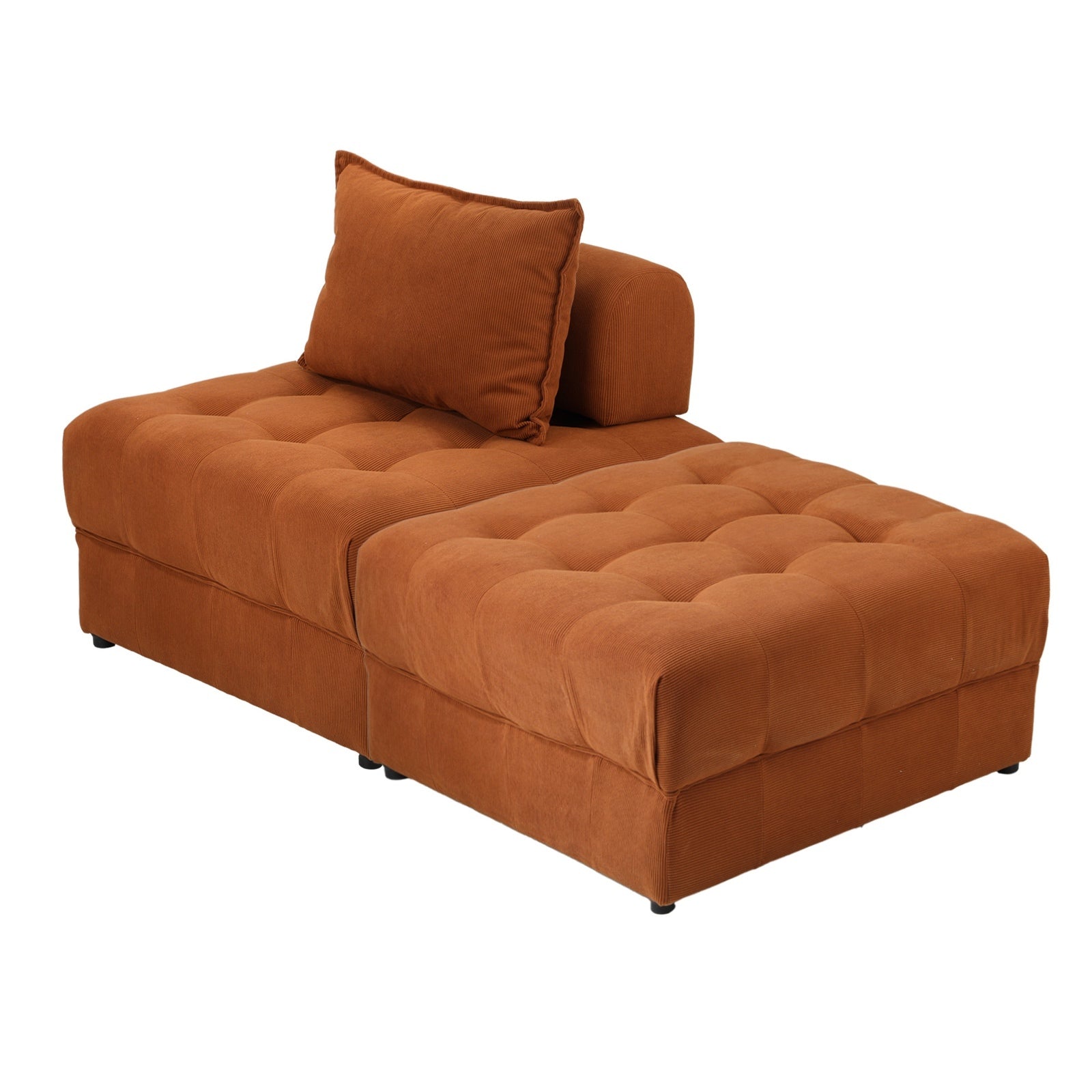 Oikiture 2 Seater Velvet Modular Sofa & Ottoman Set Armless TOFU Back Brown - Sunyee