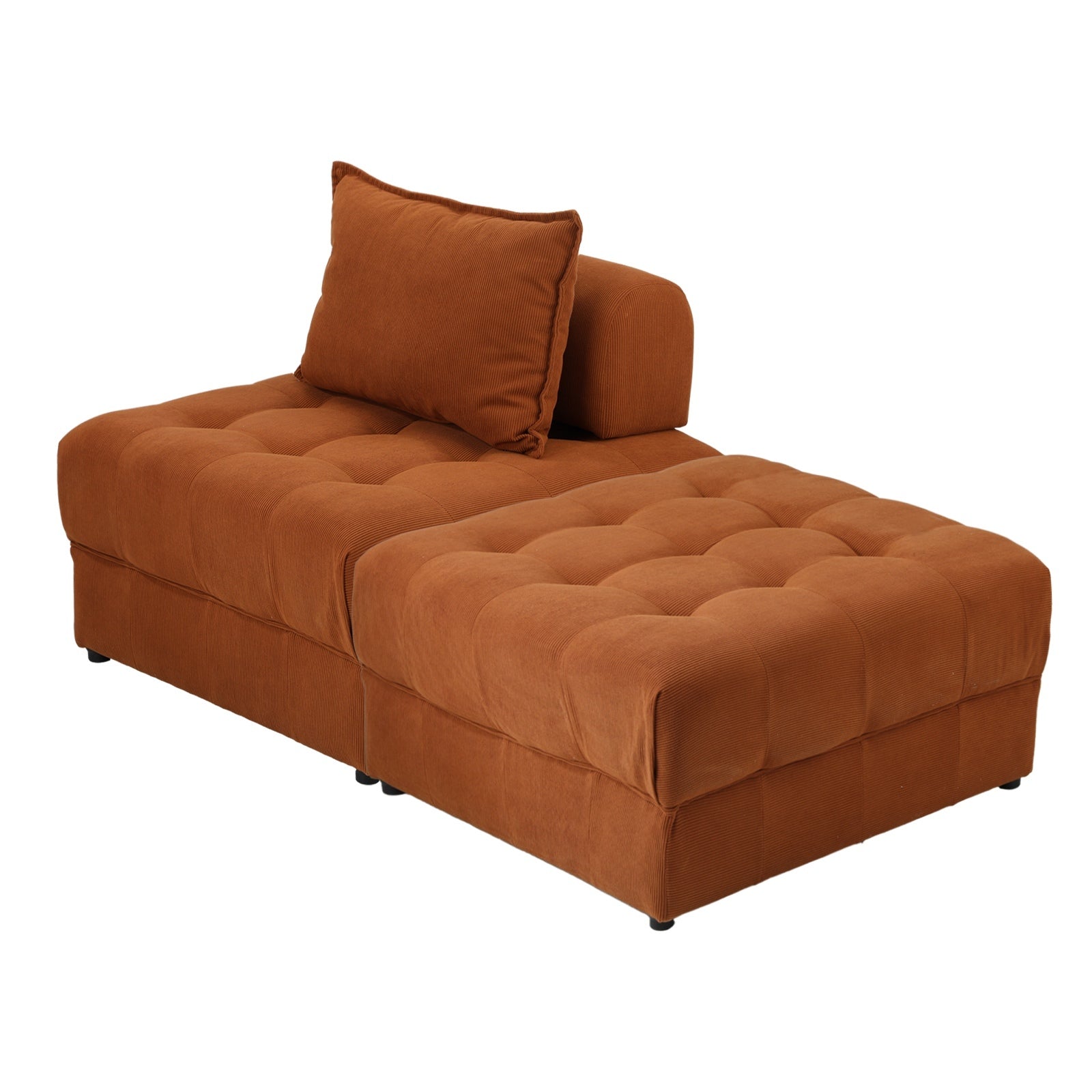 Oikiture 2 Seater Velvet Modular Sofa & Ottoman Set Armless TOFU Back Brown - Sunyee