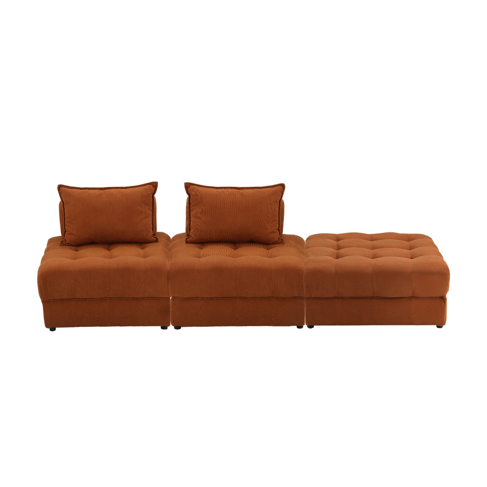 Oikiture 3 Seater Velvet Modular Sofa & Ottoman Set Armless TOFU Back Brown - Sunyee