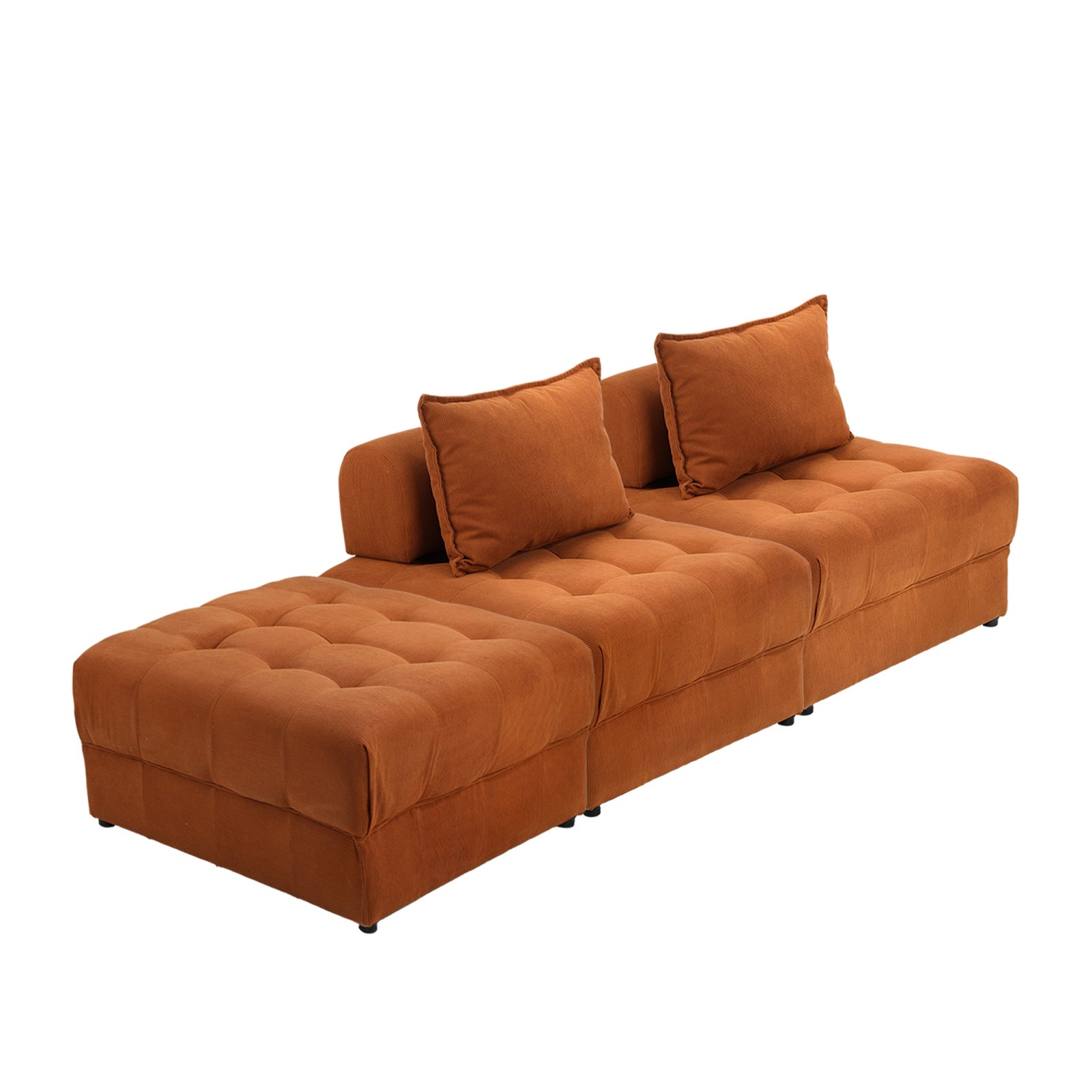 Oikiture 3 Seater Velvet Modular Sofa & Ottoman Set Armless TOFU Back Brown - Sunyee