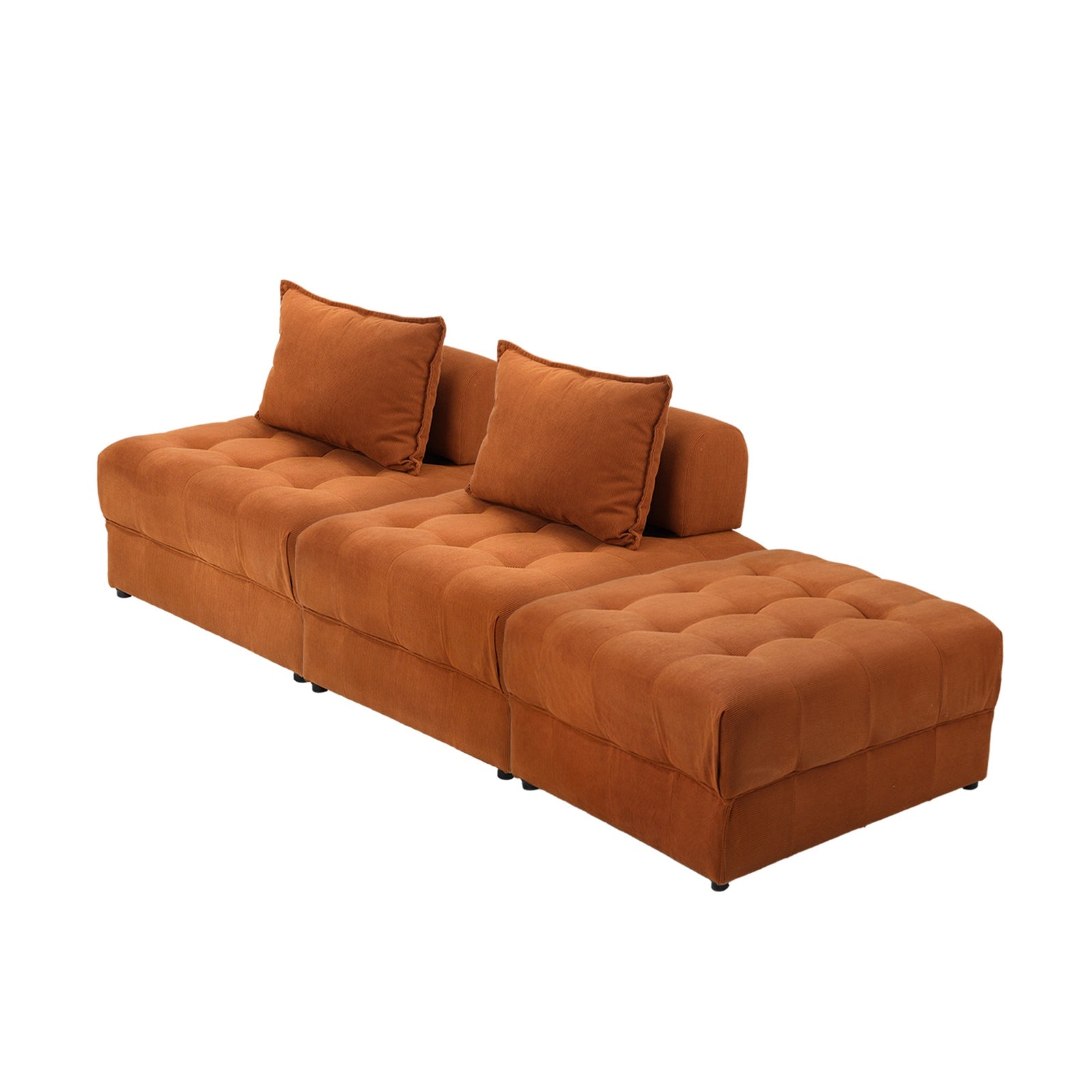 Oikiture 3 Seater Velvet Modular Sofa & Ottoman Set Armless TOFU Back Brown - Sunyee