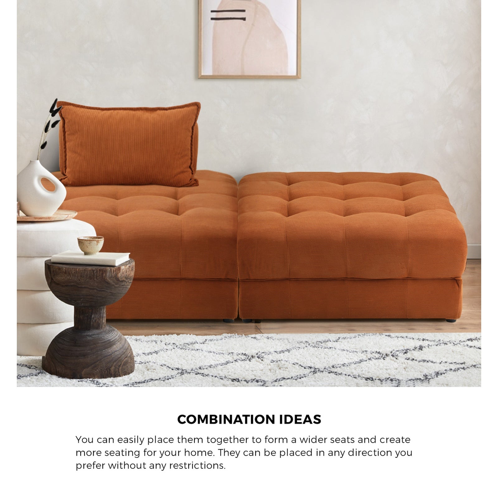 Oikiture 4 Seater Velvet Modular Sofa & Ottoman Set Armless TOFU Back Brown - Sunyee