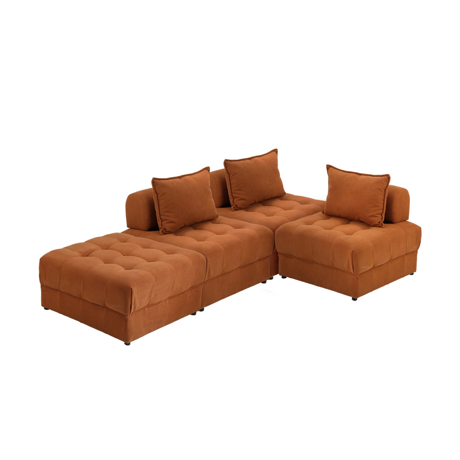 Oikiture 4 Seater Velvet Modular Sofa & Ottoman Set Armless TOFU Back Brown - Sunyee