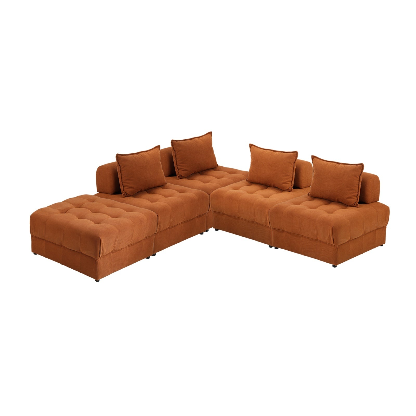Oikiture 1-6 Seater Boucle/Velvet Modular Sofa & Ottoman Set Armless TOFU Back - Sunyee