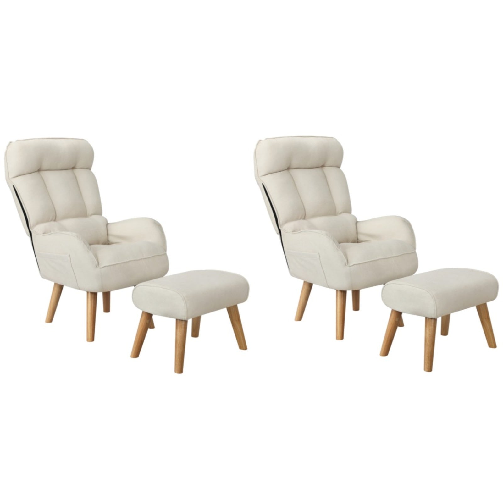 Oikiture 2x 360 Swivel Recliner Armchair Lounge Ottoman Chair With Stool Beige - Sunyee