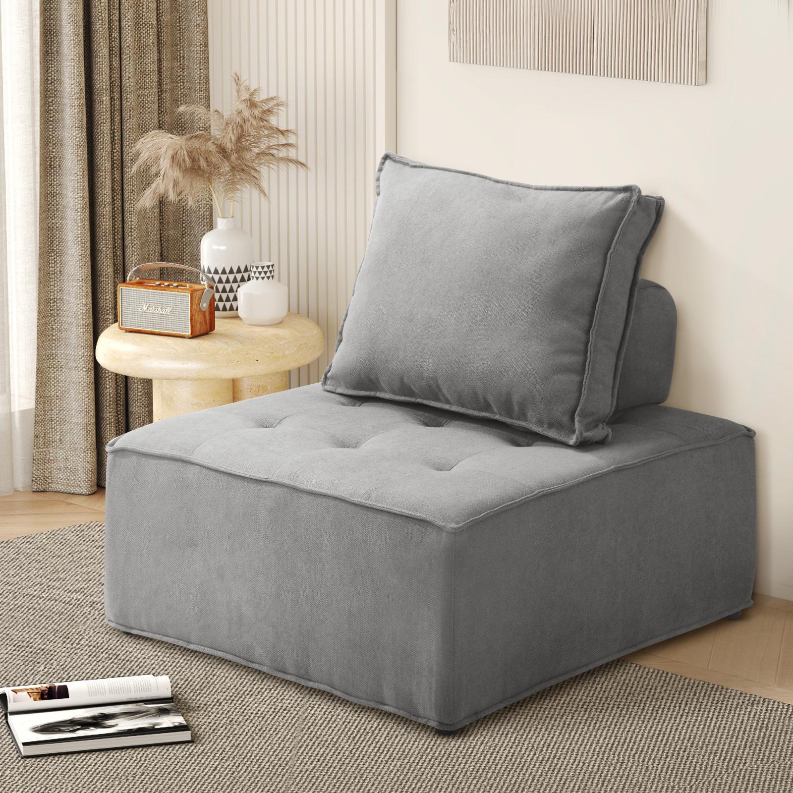 Oikiture 1-4PCS Modular Sofa Lounge Chair Armless TOFU Back Sherpa/Linen/PU