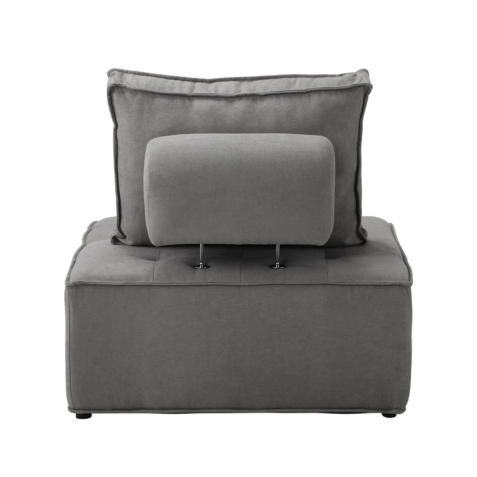 Oikiture 3PCS Modular Sofa Lounge Chair Armless Adjustable Back Linen Grey - Sunyee