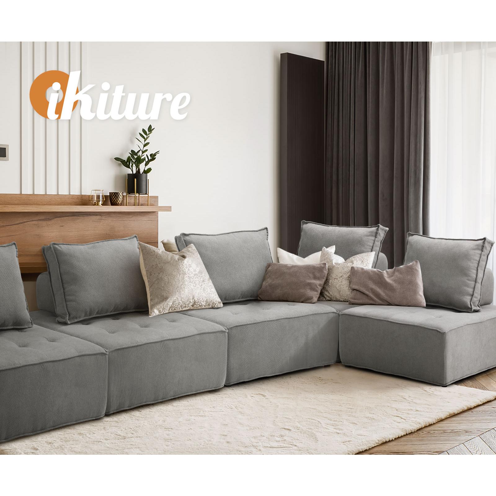 Oikiture 3PCS Modular Sofa Lounge Chair Armless Adjustable Back Linen Grey - Sunyee
