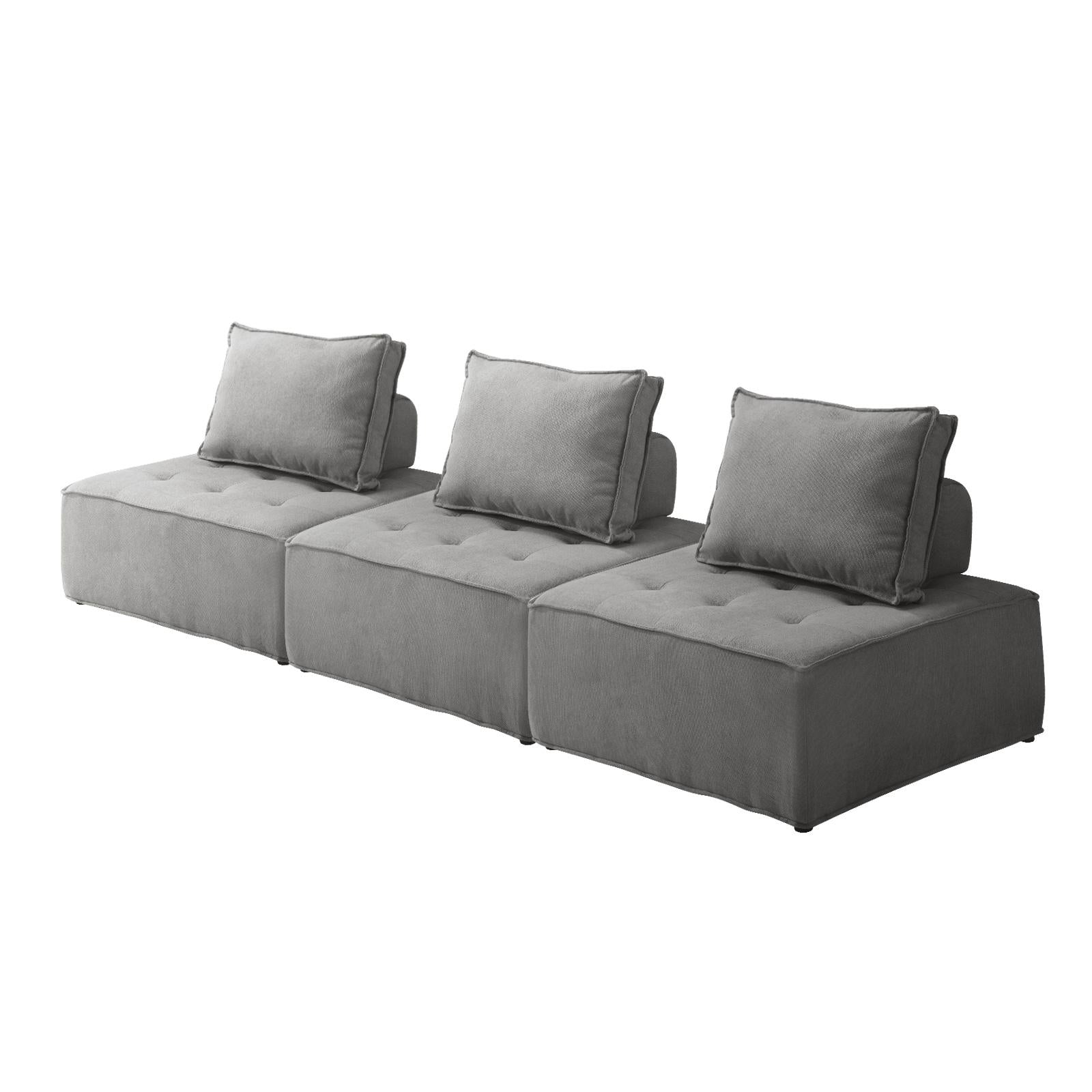 Oikiture 3PCS Modular Sofa Lounge Chair Armless Adjustable Back Linen Grey - Sunyee