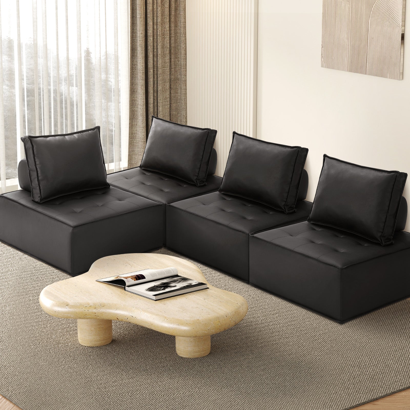 Oikiture 1-4PCS Modular Sofa Lounge Chair Armless TOFU Back Sherpa/Linen/PU