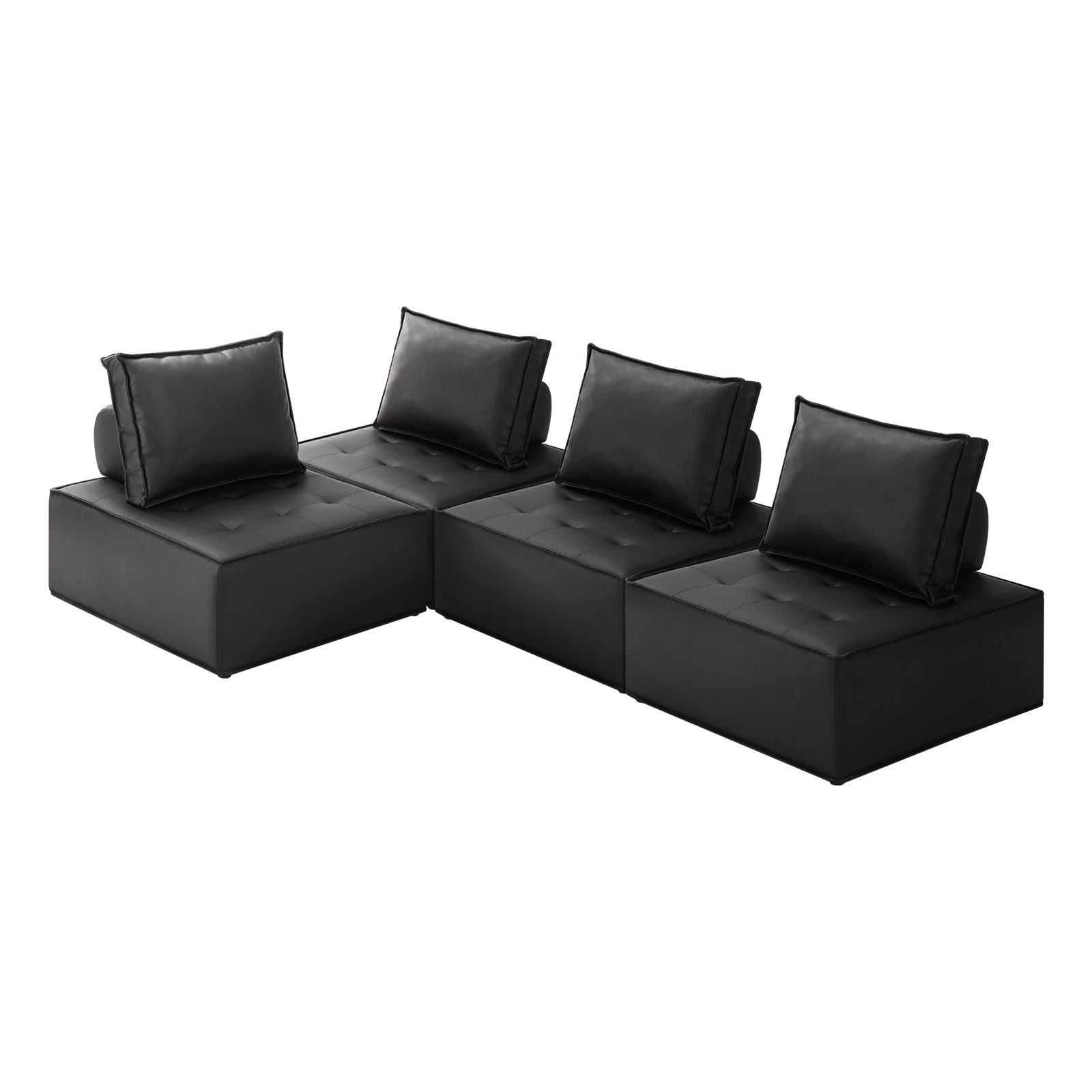 Oikiture 4PC Modular Sofa Lounge Chair Armless TOFU Back PU Leather Black