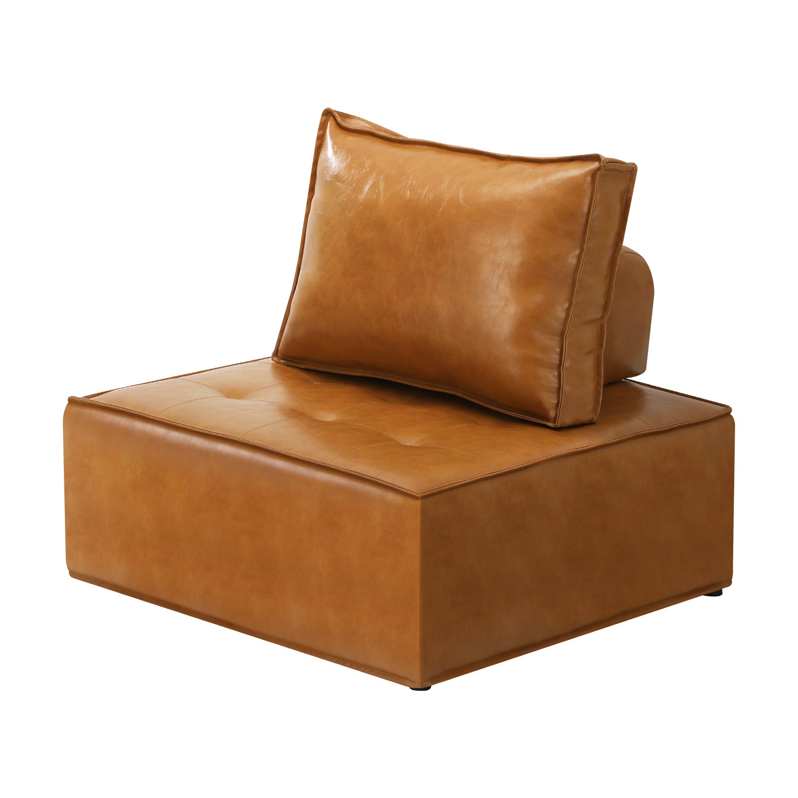Oikiture 1PC Modular Sofa Lounge Chair Armless TOFU Back PU Leather Brown - Sunyee