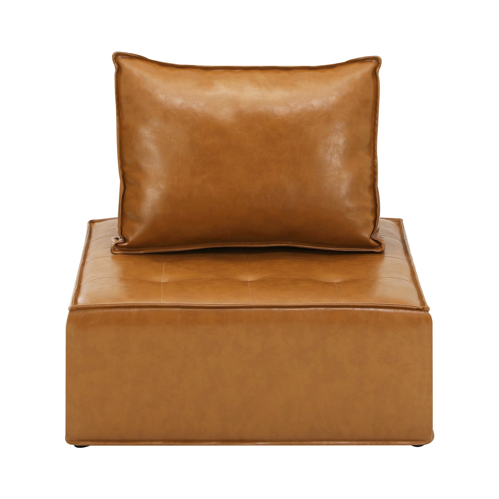 Oikiture 2PC Modular Sofa Lounge Chair Armless TOFU Back PU Leather Brown - Sunyee