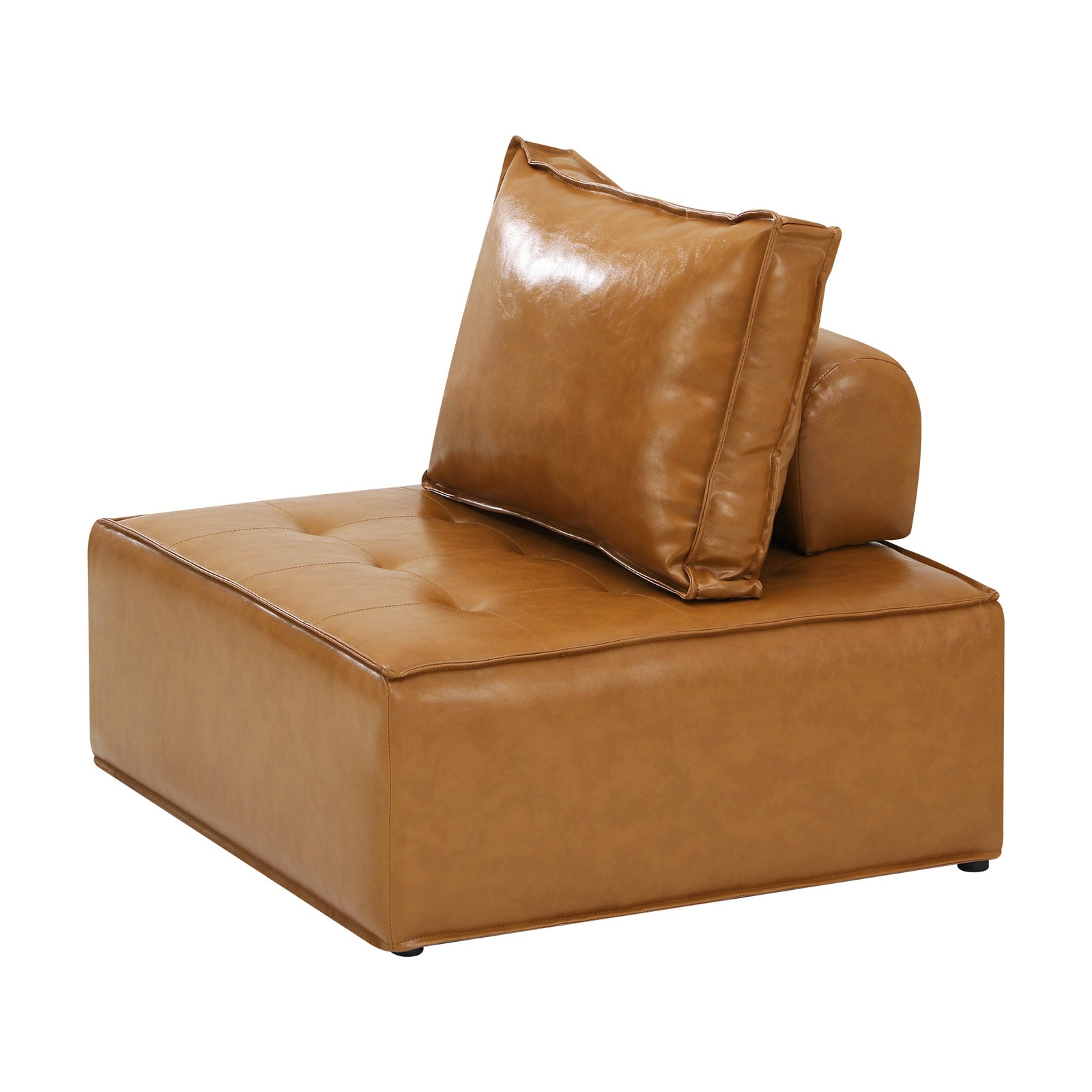 Oikiture 2PC Modular Sofa Lounge Chair Armless TOFU Back PU Leather Brown - Sunyee