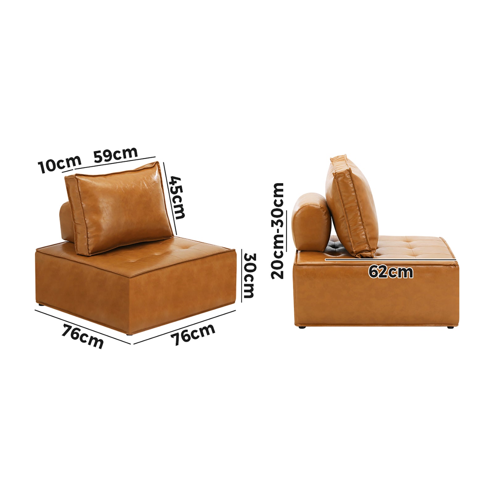 Oikiture 2PC Modular Sofa Lounge Chair Armless TOFU Back PU Leather Brown - Sunyee