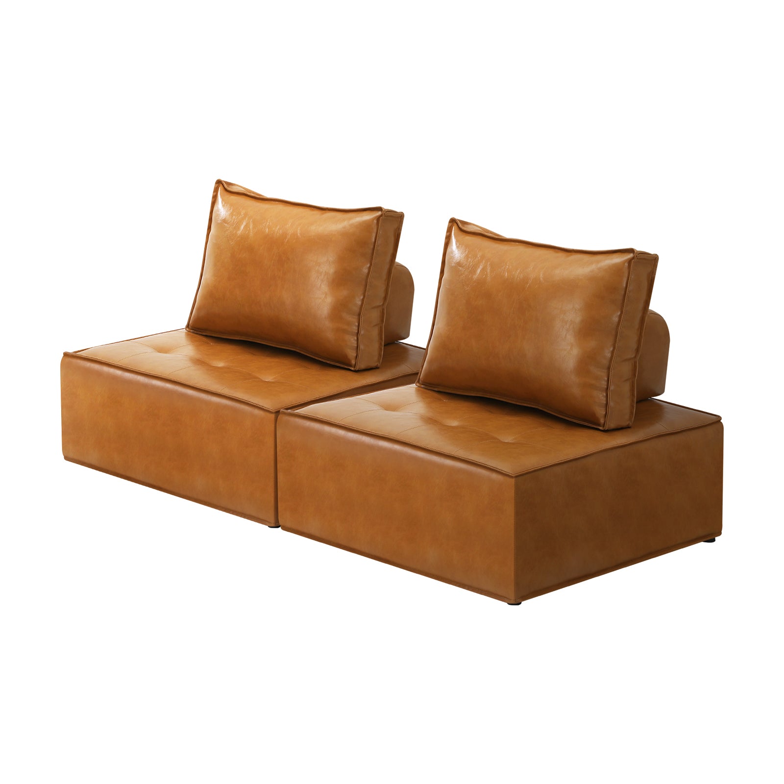 Oikiture 2PC Modular Sofa Lounge Chair Armless TOFU Back PU Leather Brown - Sunyee