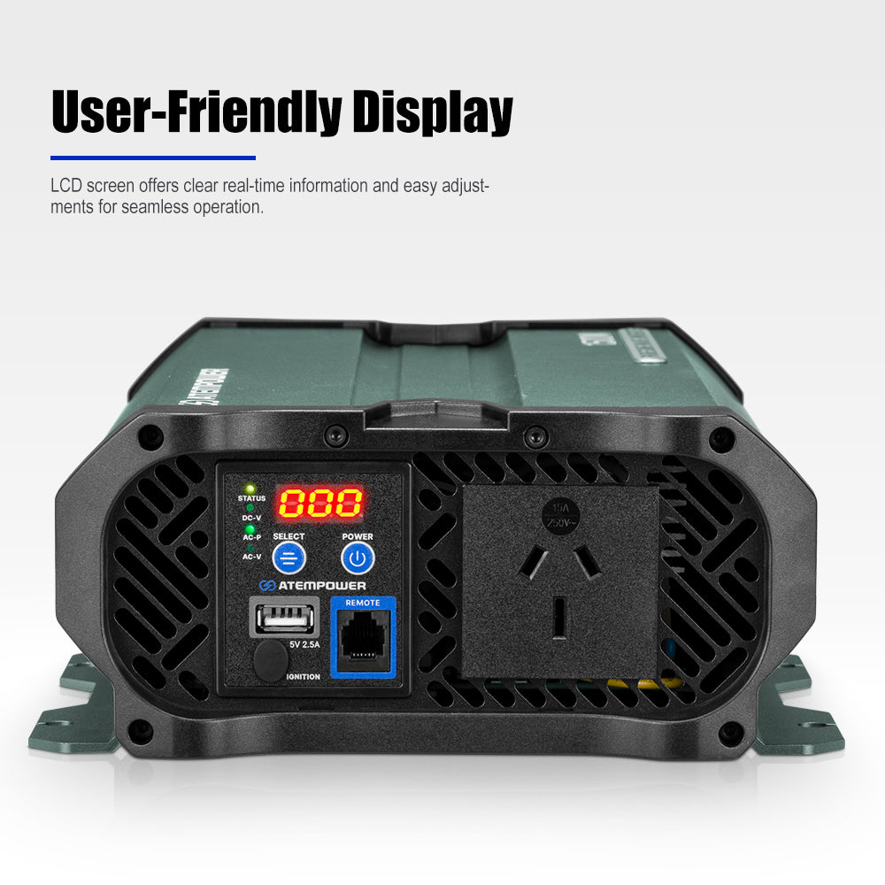 Atem Power 1000W/2000W Pure Sine Wave Inverter 12V to 240V Remote Control Boat - Sunyee
