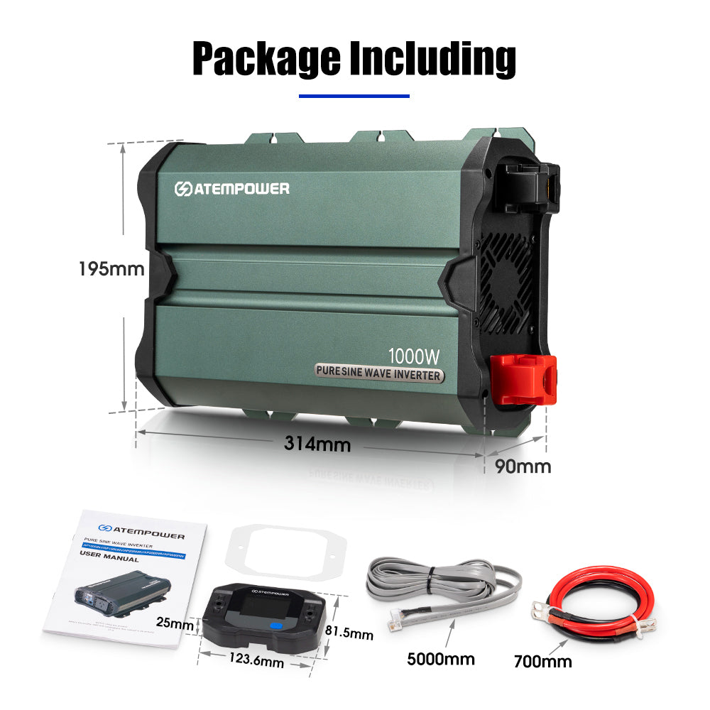 Atem Power 1000W/2000W Pure Sine Wave Inverter 12V to 240V Remote Control Boat - Sunyee