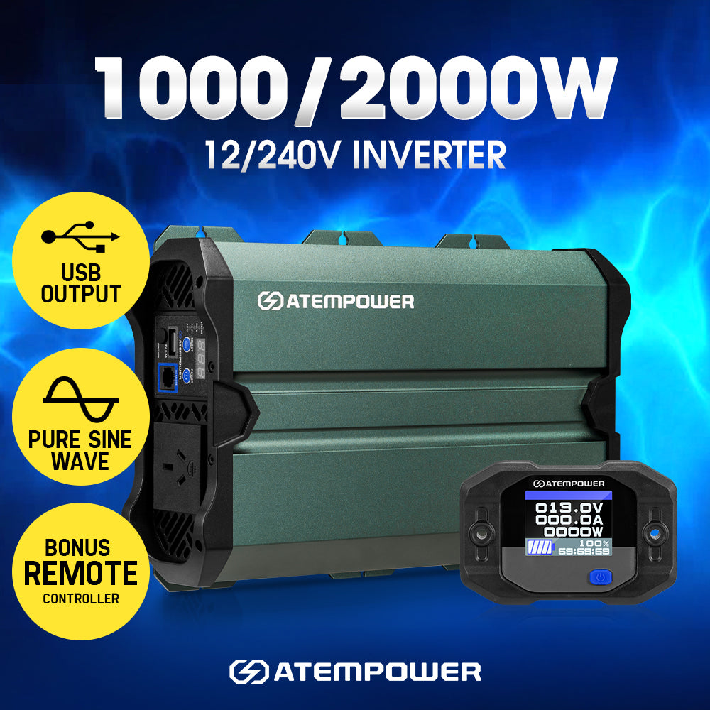 Atem Power Pure Sine Wave Inverter 1000W/1500W/2000W/2500W 12V to 240V Remote - Sunyee