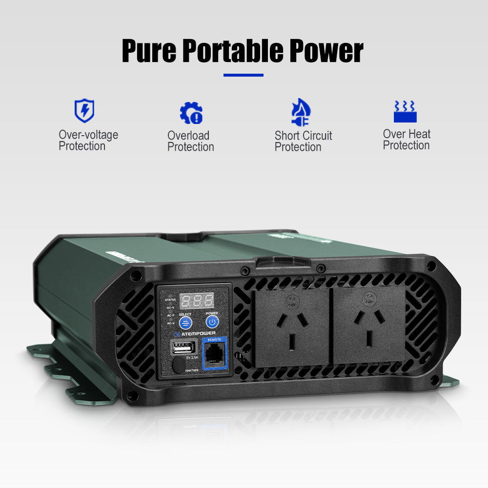 Atem Power 2500W/4900W Pure Sine Wave Inverter 12V to 240V Remote Control Boat - Sunyee