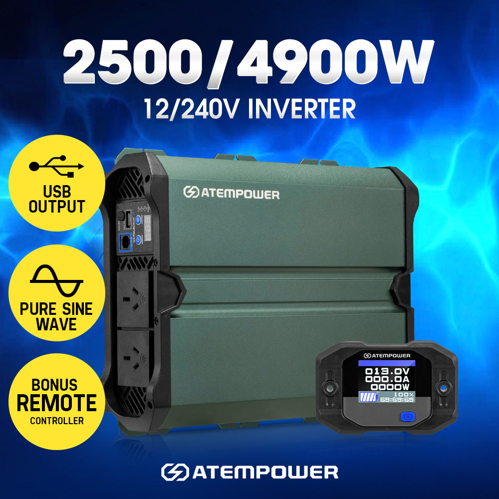 Atem Power 1000W/1500W/2000W/2500W Pure Sine Wave Inverter 12V to 240V Remote - Sunyee