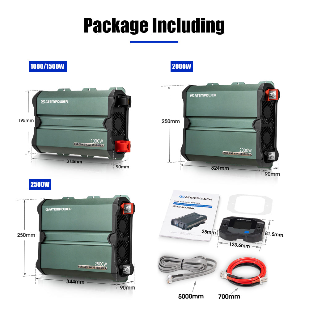Atem Power Pure Sine Wave Inverter 1000W/1500W/2000W/2500W 12V to 240V Remote - Sunyee
