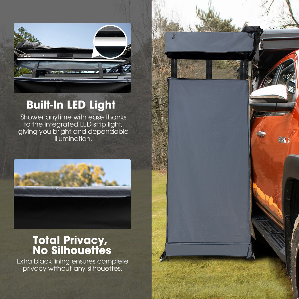 San Hima Camping Shower Tent Awning Fold-Out Grey + Camping Shower Tent Base - Sunyee