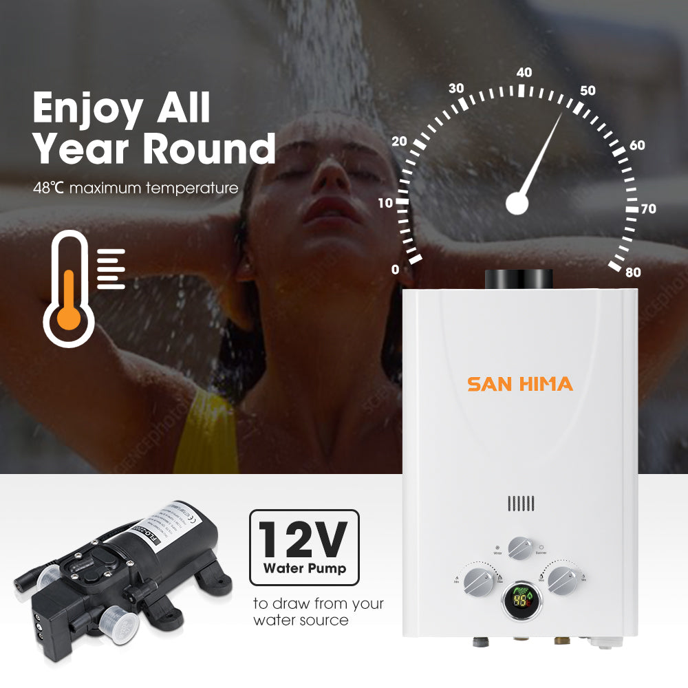 San Hima Camping Shower Tent Awning Fold-Out & 8L Portable Gas Hot Water Heater - Sunyee