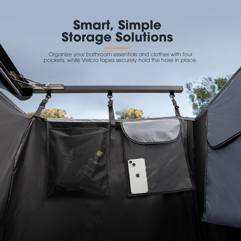 San Hima Camping Shower Tent Awning Fold-Out + 8L Gas Hot Water Heater Portable - Sunyee