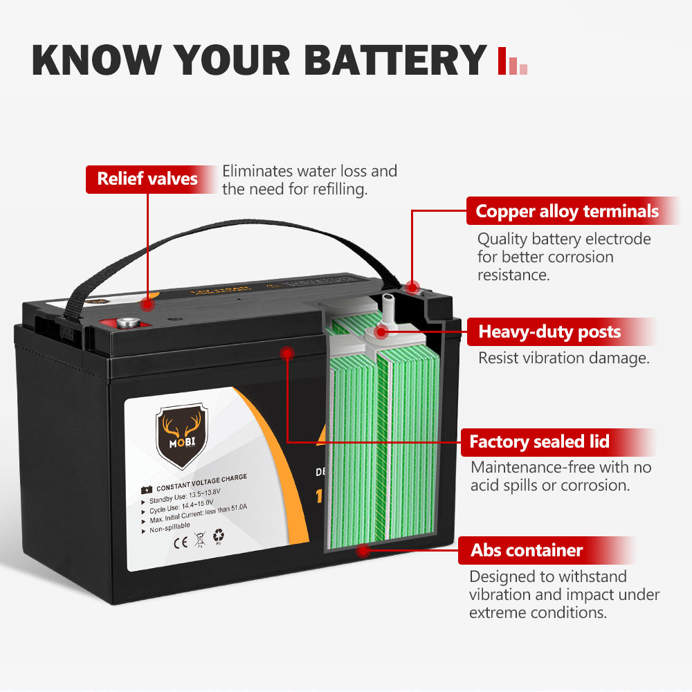 170AH 12V AGM Deep Cycle Battery Golf Cart Buggy Camping Scooter Solar Battery - Sunyee