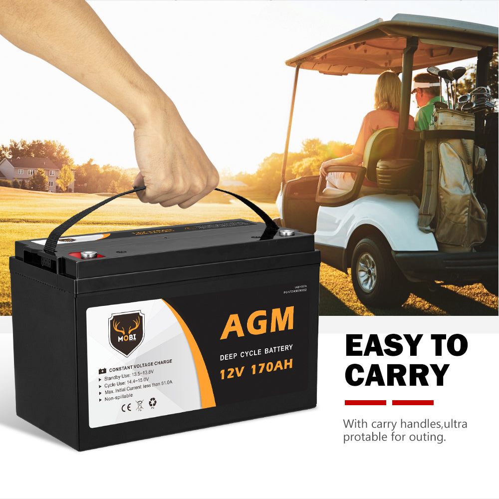170AH 12V AGM Deep Cycle Battery Golf Cart Buggy Camping Scooter Solar Battery - Sunyee