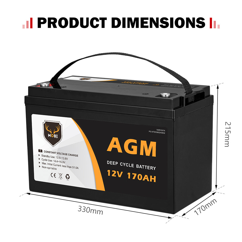 170AH 12V AGM Deep Cycle Battery Golf Cart Buggy Camping Scooter Solar Battery - Sunyee