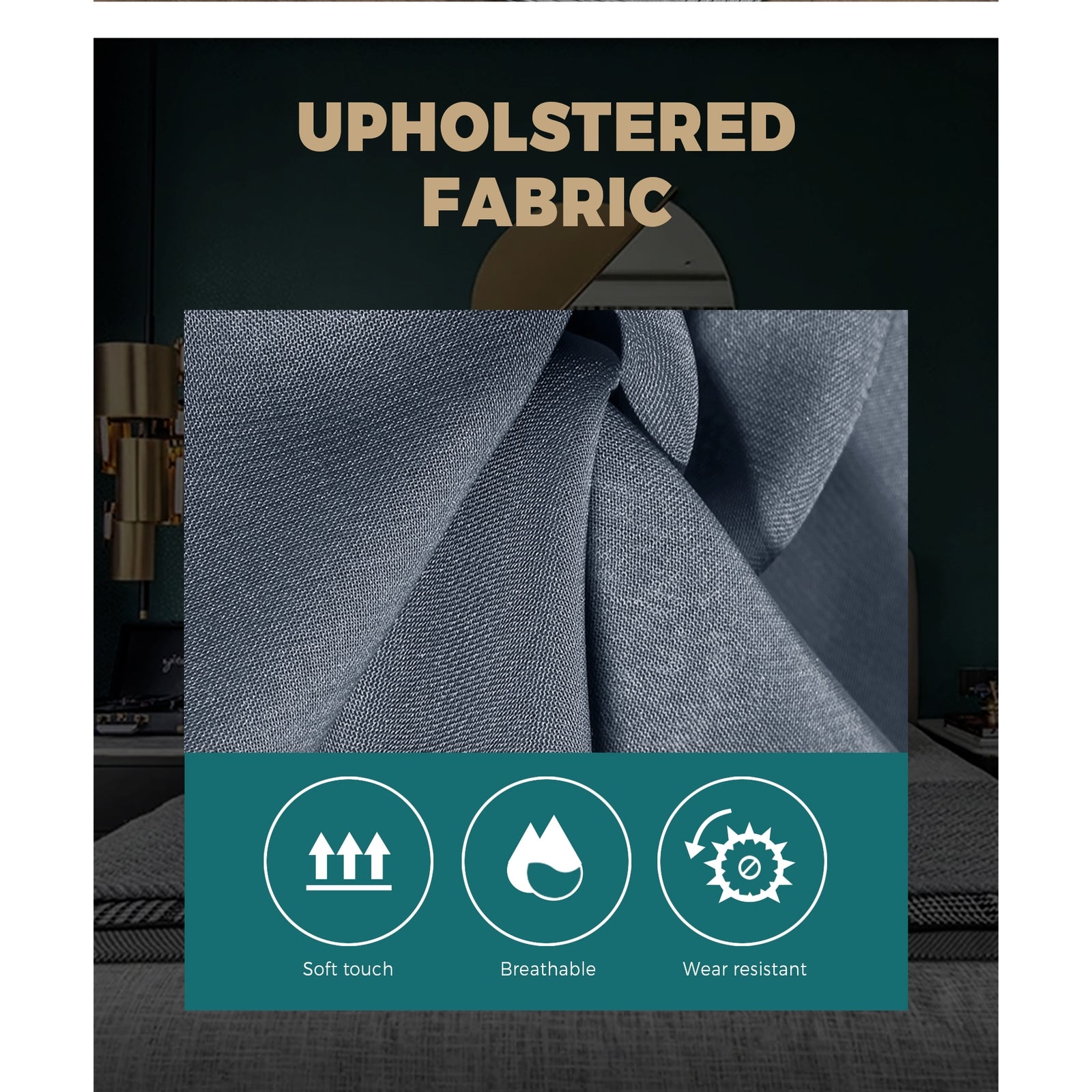 Bed Frame Queen Size Base Mattress Platform Fabric Wooden Solid Slat Grey - Sunyee