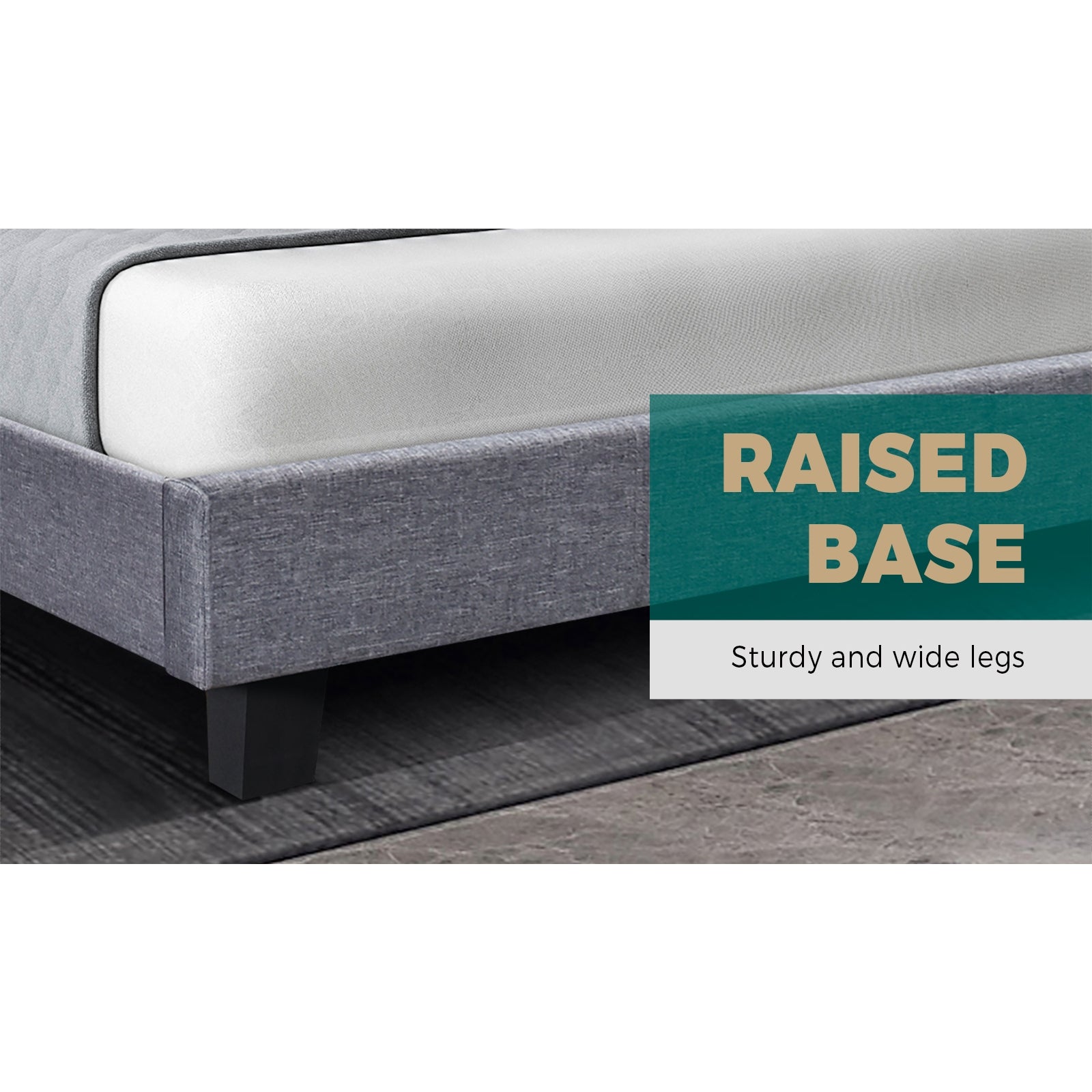 Bed Frame Queen Size Base Mattress Platform Fabric Wooden Solid Slat Grey - Sunyee