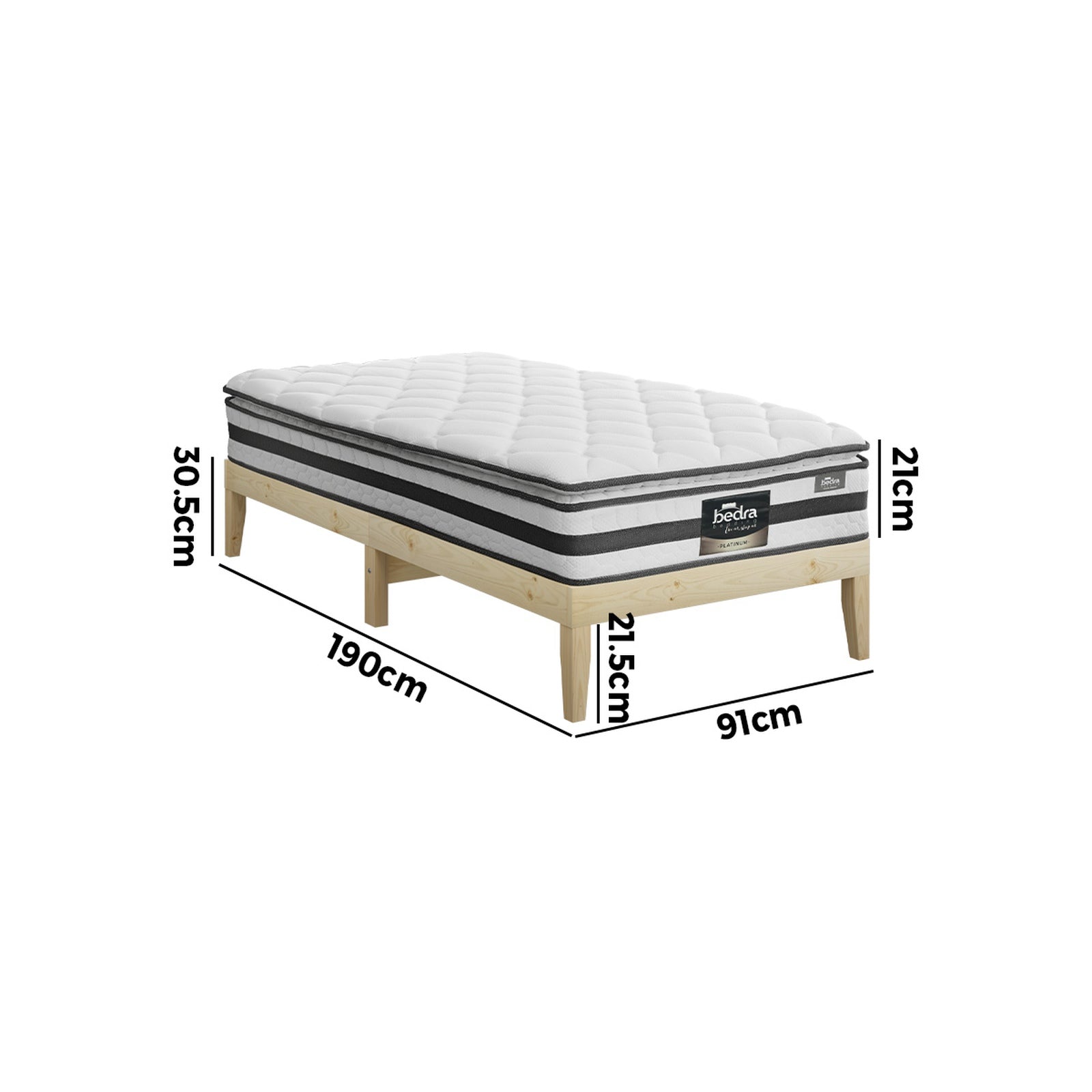 Oikiture Bed Frame Single Size Wooden Timber Platform with Mattress - Sunyee