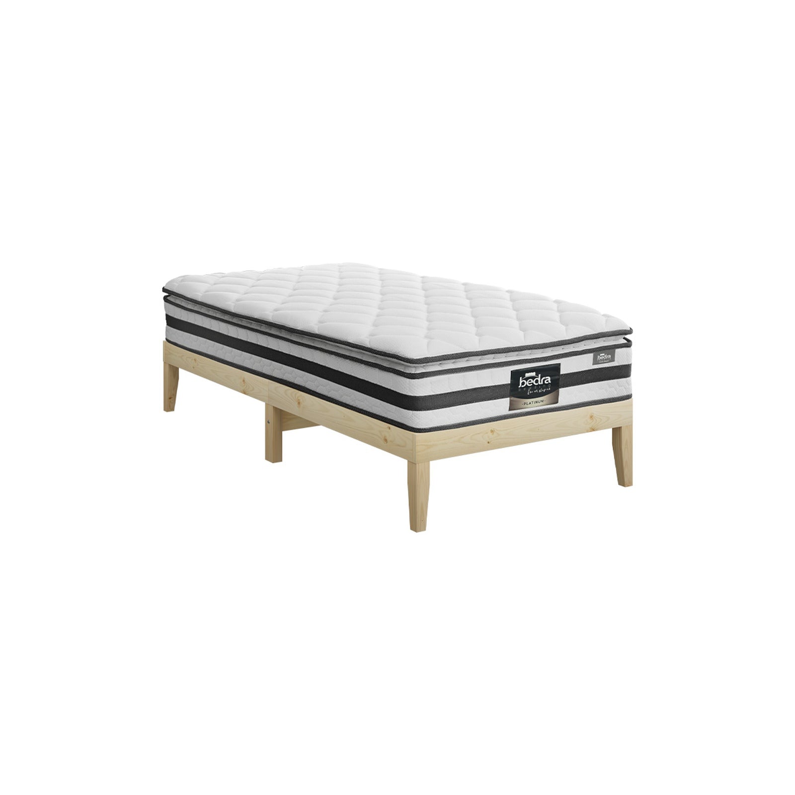 Oikiture Bed Frame Single Size Wooden Timber Platform with Mattress - Sunyee