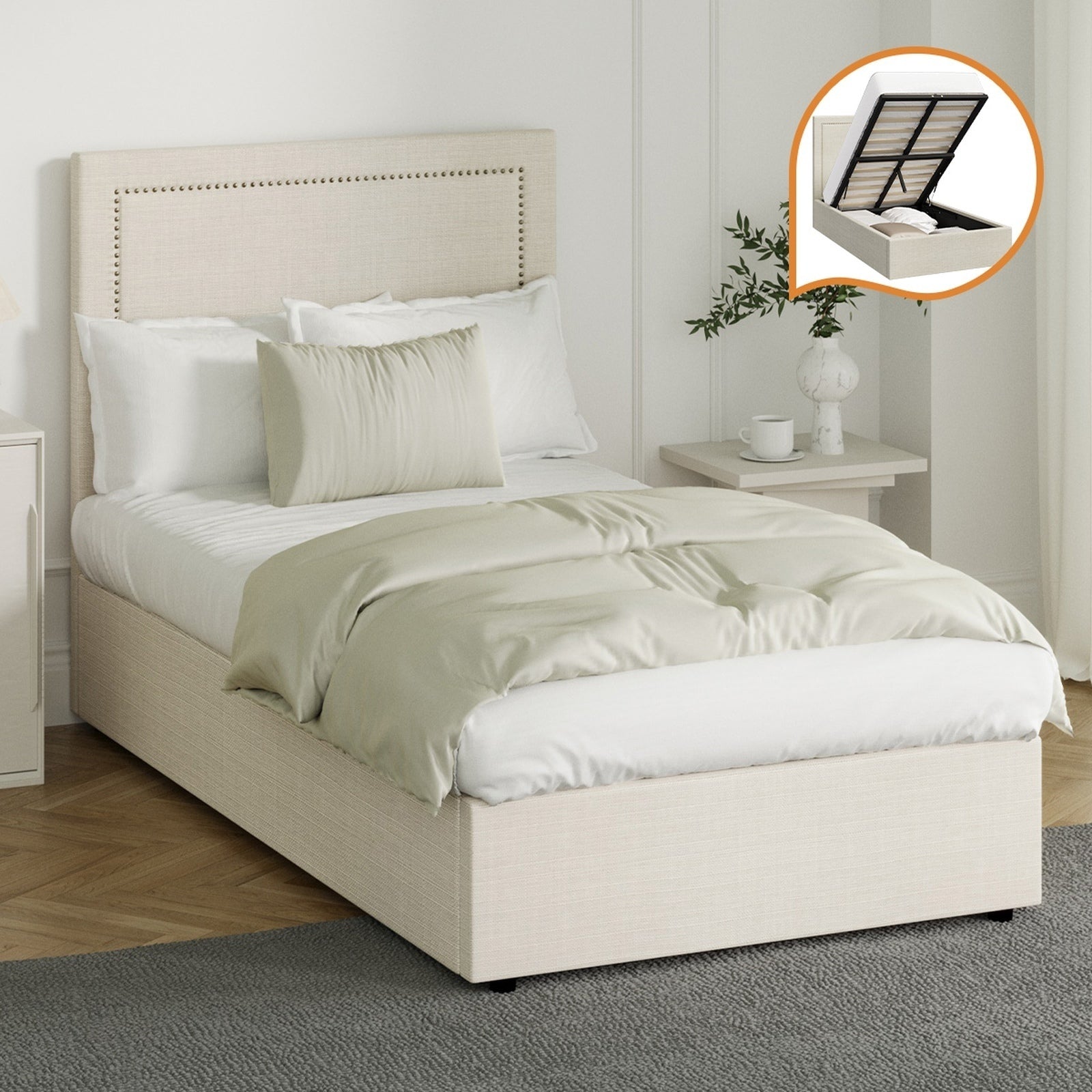 Oikiture Bed Frame King Single Gas Lift Base with Storage ADI - Sunyee