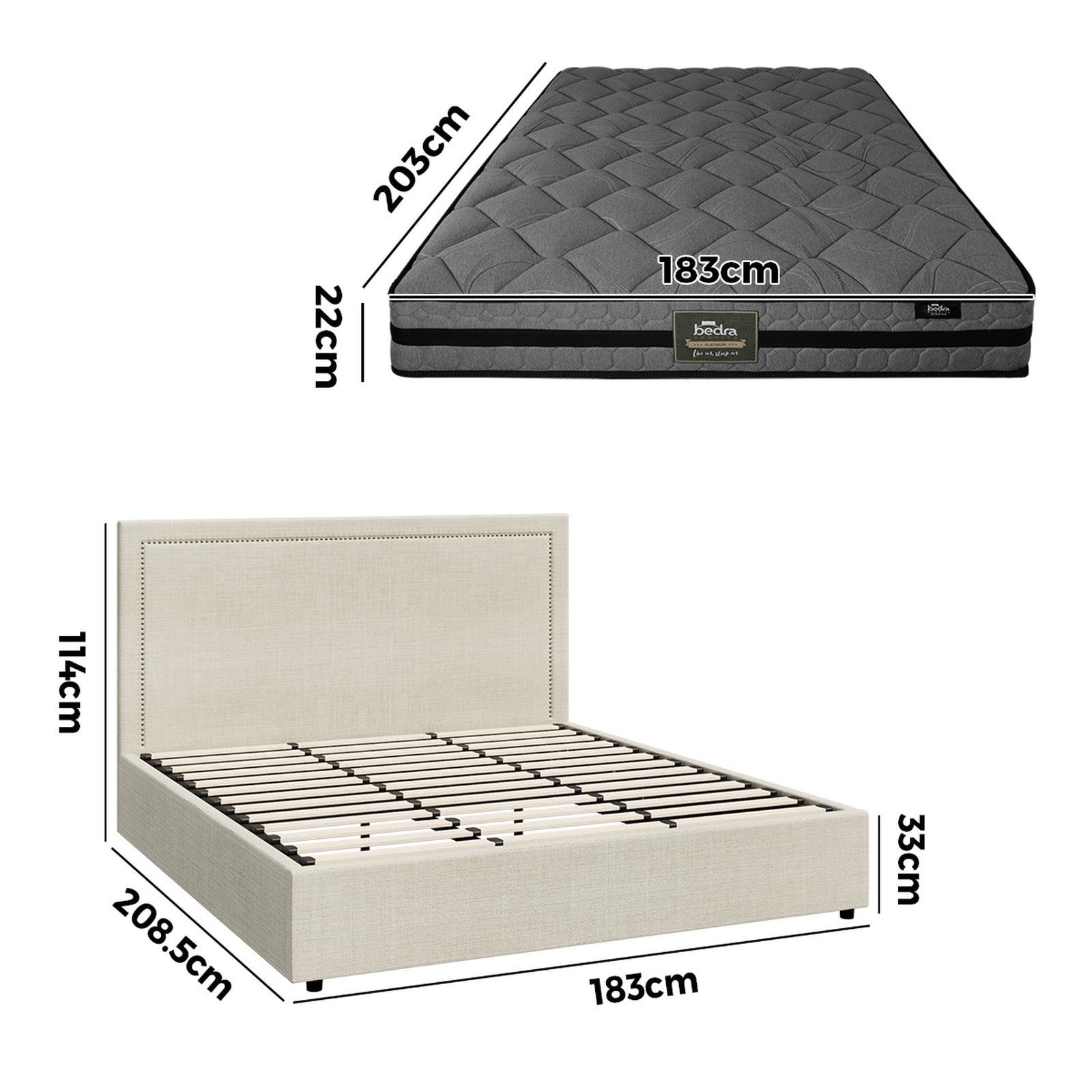 Oikiture Bed Frame King Size Gas Lift Storage Beds With Mattress Set ADI - Sunyee