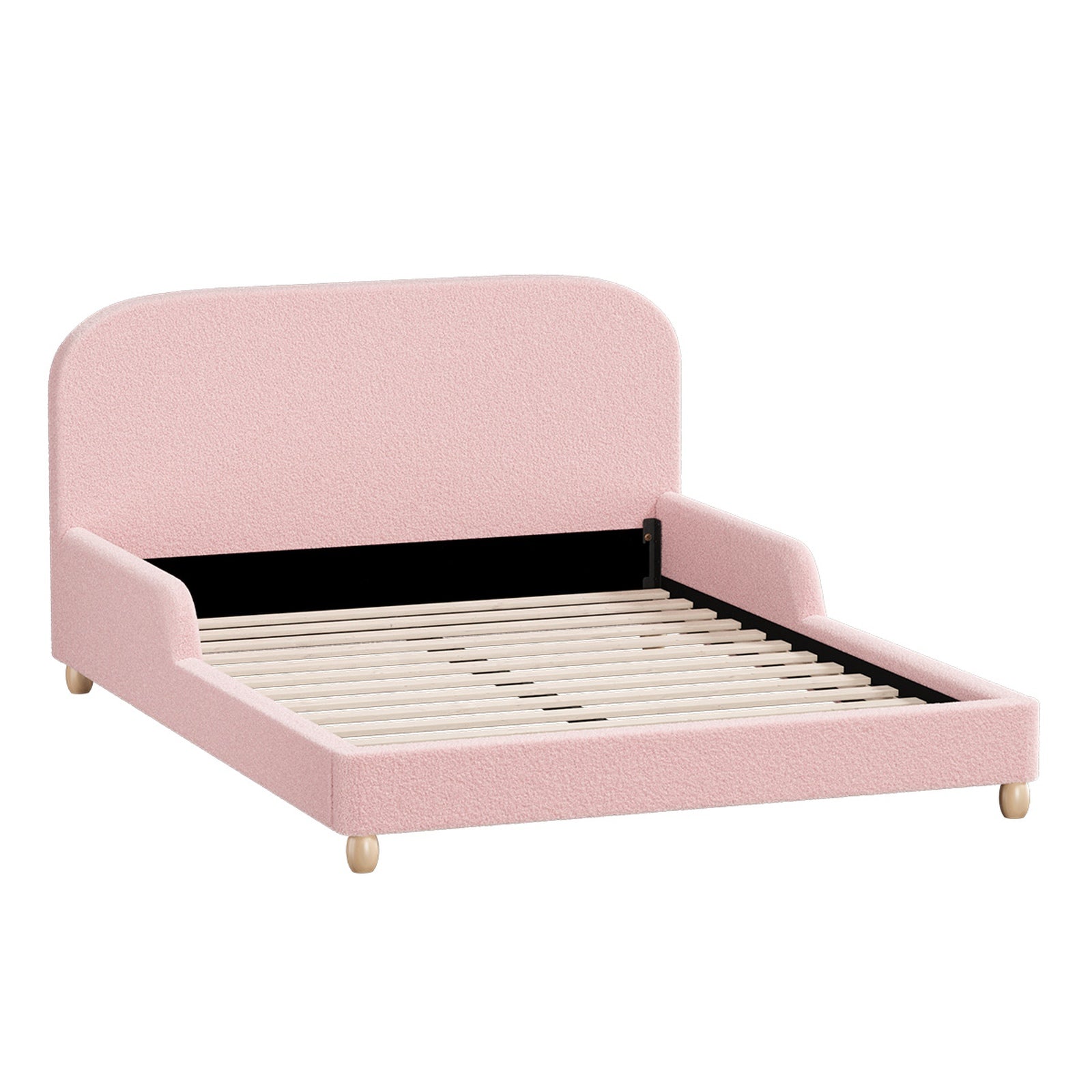 Oikiture Kids Bed Frame Double Single Platform Beds Side Guard Rails Boucle
