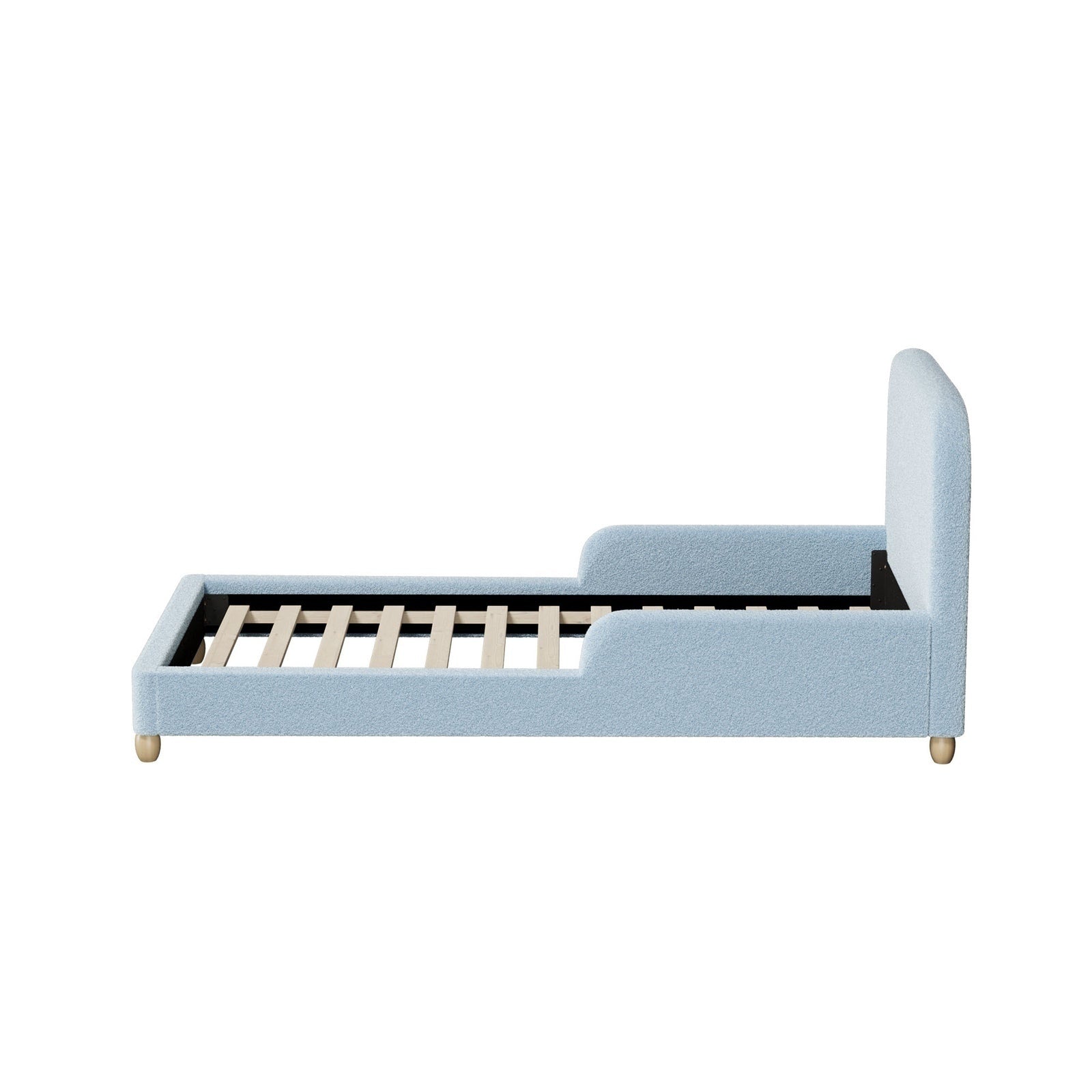 Oikiture Kids Bed Frame Single Size Base with Side Guard Rails Boucle Blue