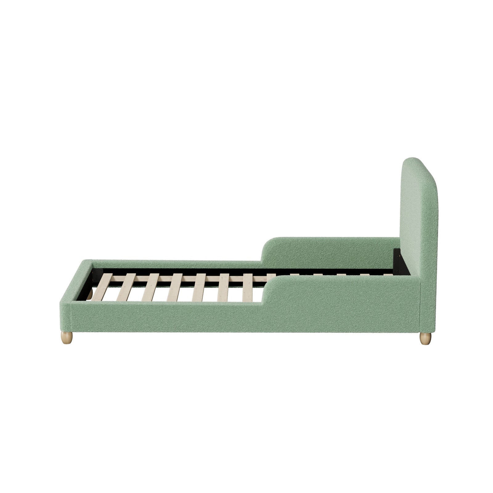 Oikiture Kids Bed Frame Single Size Base with Side Guard Rails Boucle Green