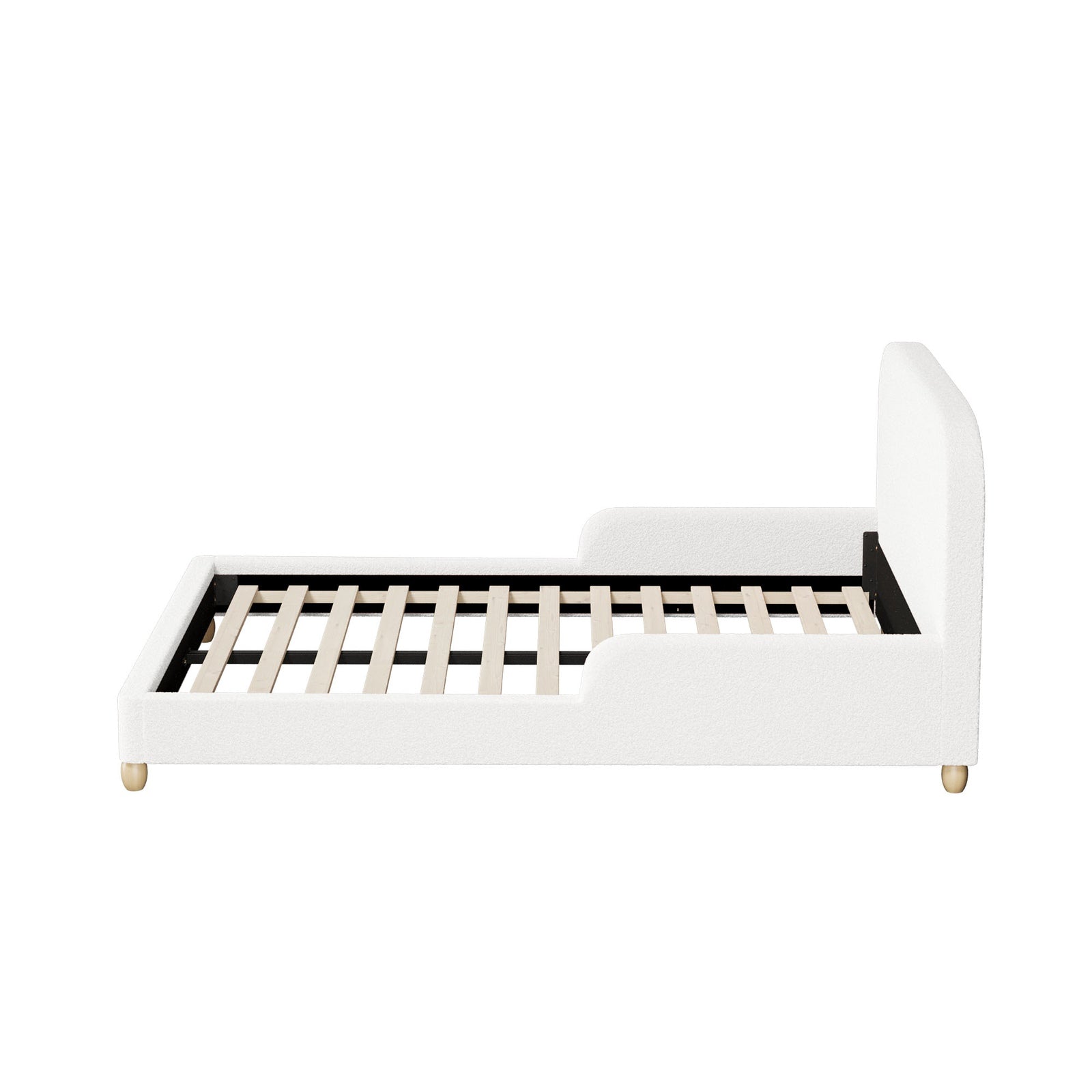 Oikiture Kids Bed Frame Double Single Size Side Guard Rails Boucle White