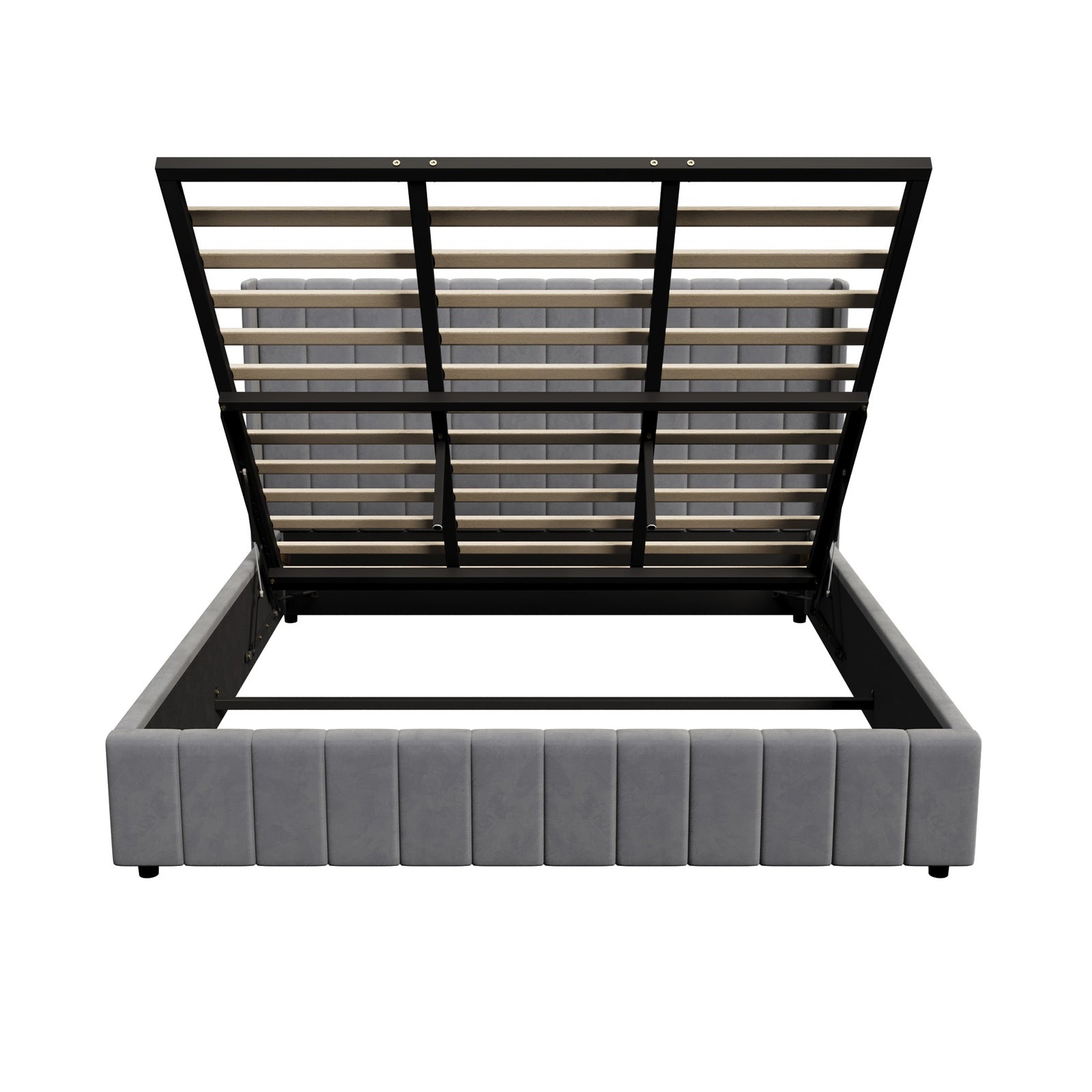 Oikiture Bed Frame King Size Gas Lift Base with Storage Velvet Grey - Sunyee