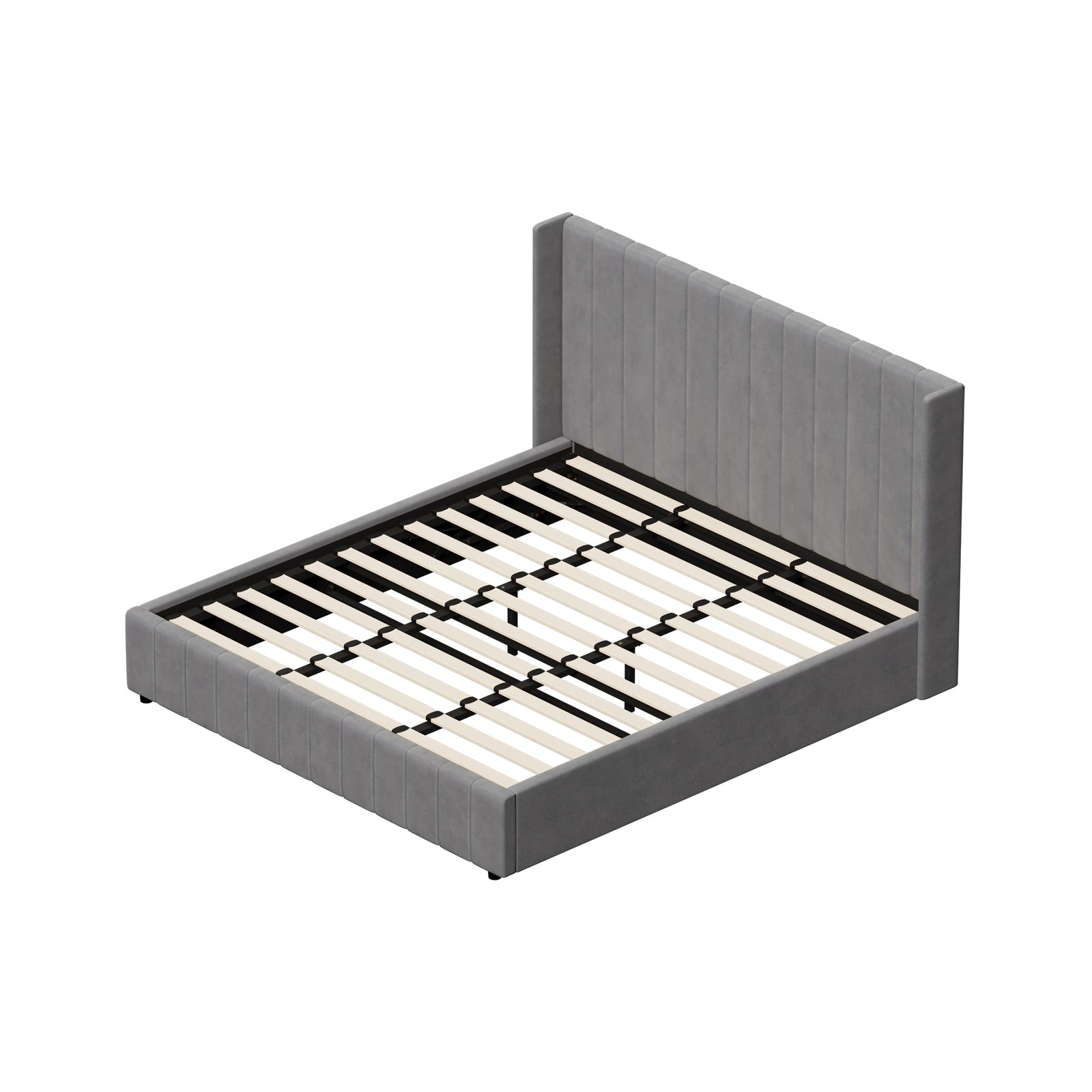 Oikiture Bed Frame King Size Gas Lift Base with Storage Velvet Grey - Sunyee