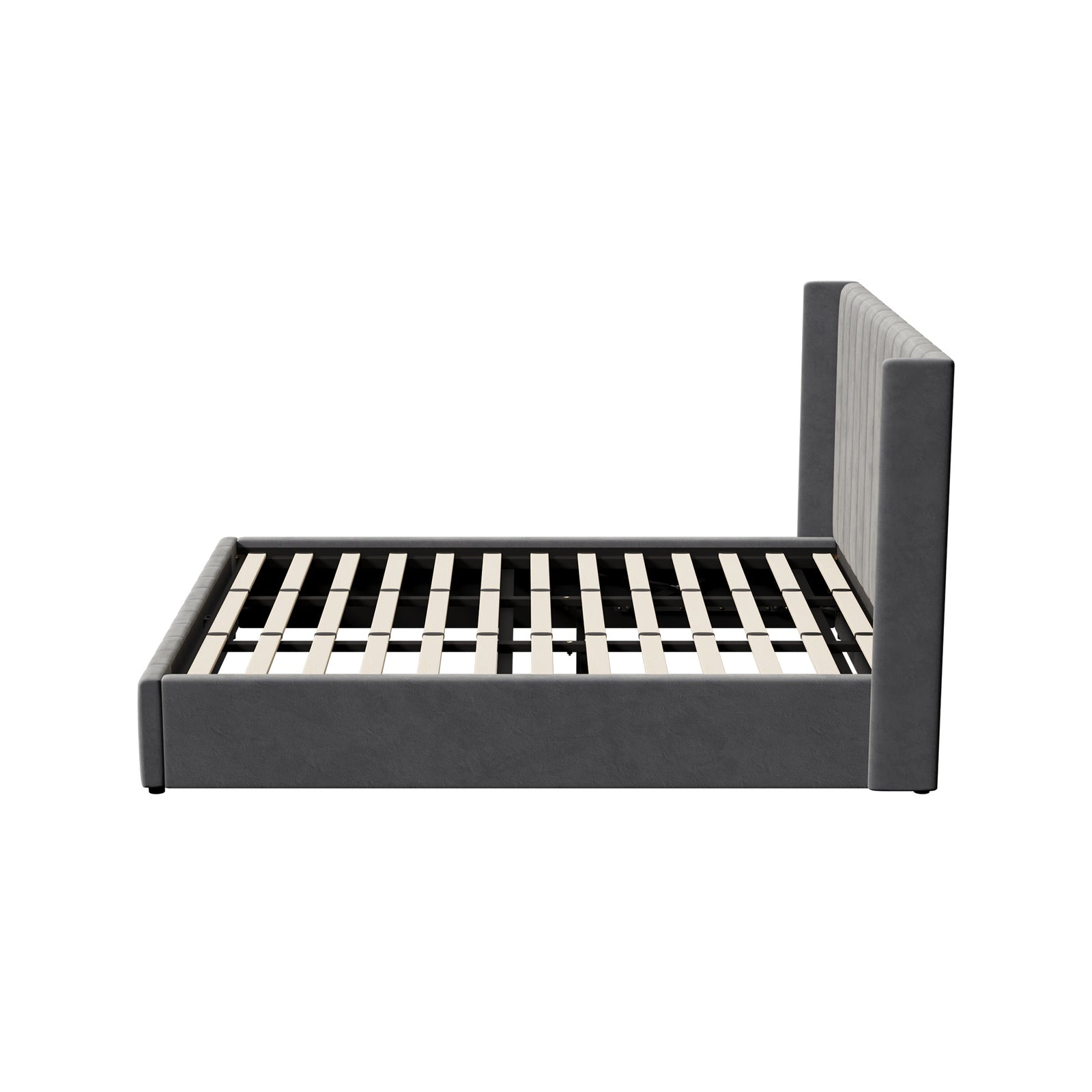 Oikiture Bed Frame King Size Gas Lift Base with Storage Velvet Grey - Sunyee