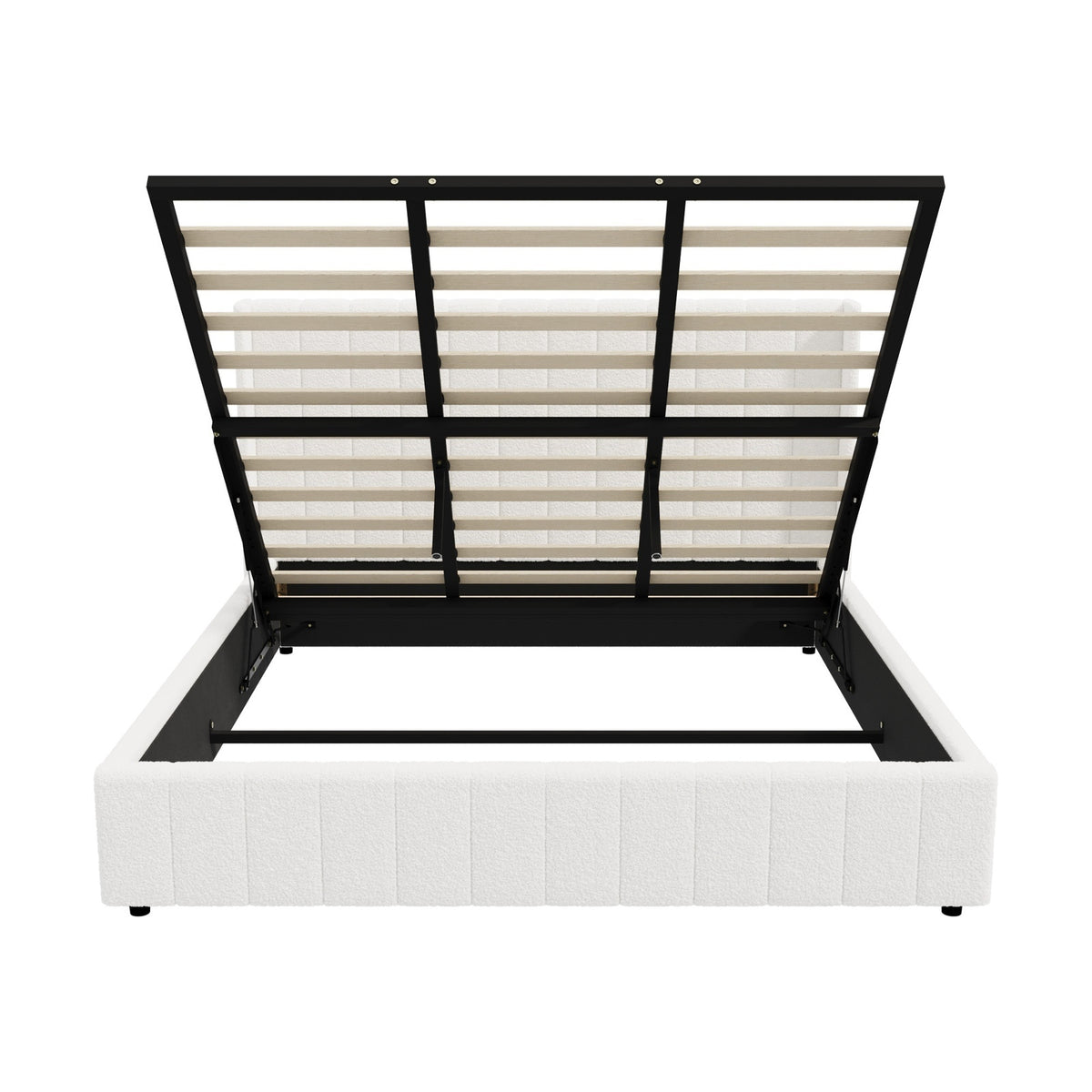 Oikiture Bed Frame King Size Gas Lift Base with Storage Boucle Fabric White - Sunyee