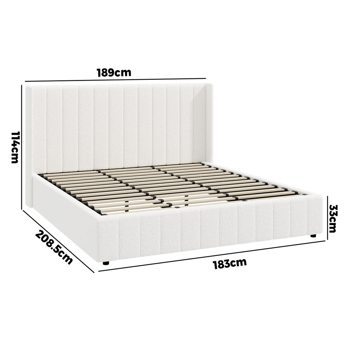 Oikiture Bed Frame King Size Gas Lift Base with Storage Boucle Fabric White - Sunyee