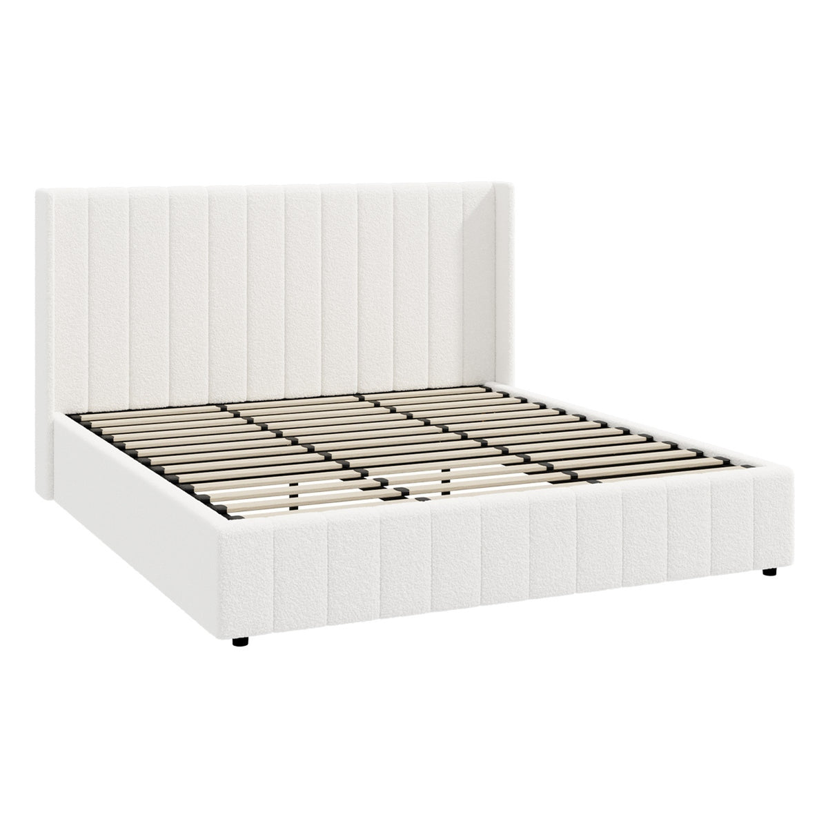 Oikiture Bed Frame King Size Gas Lift Base with Storage Boucle Fabric White - Sunyee