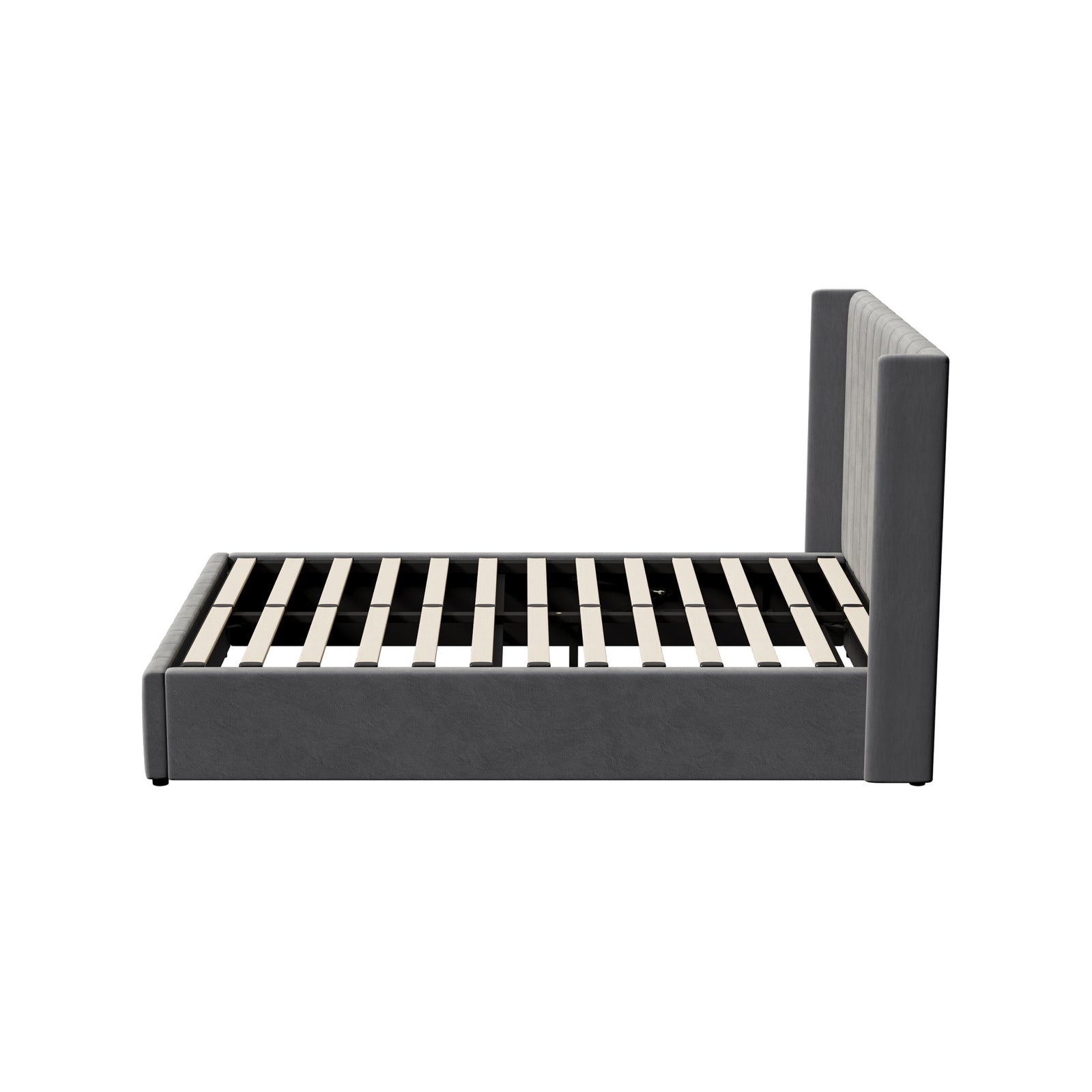 Oikiture Bed Frame Queen Size Gas Lift Base with Storage Velvet Grey - Sunyee