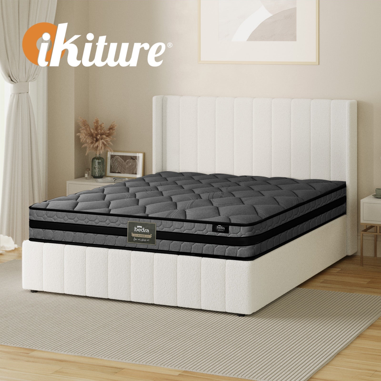 Oikiture Bed Frame Double Size Gas Lift Storage Boucle Beds W/ Mattress Set BILY - Sunyee